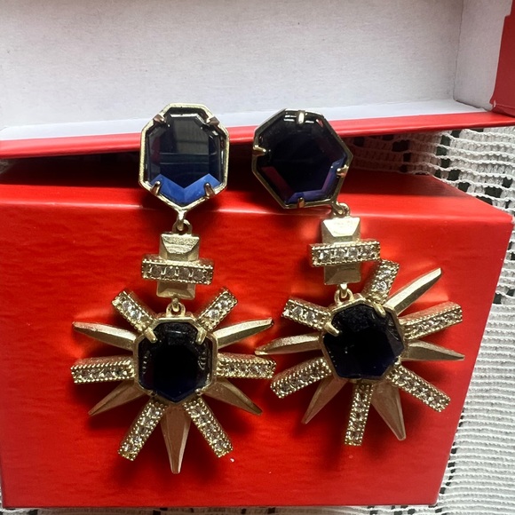 Kendra Scott: ::Blue and Gold Allie Earrings - Picture 2 of 6